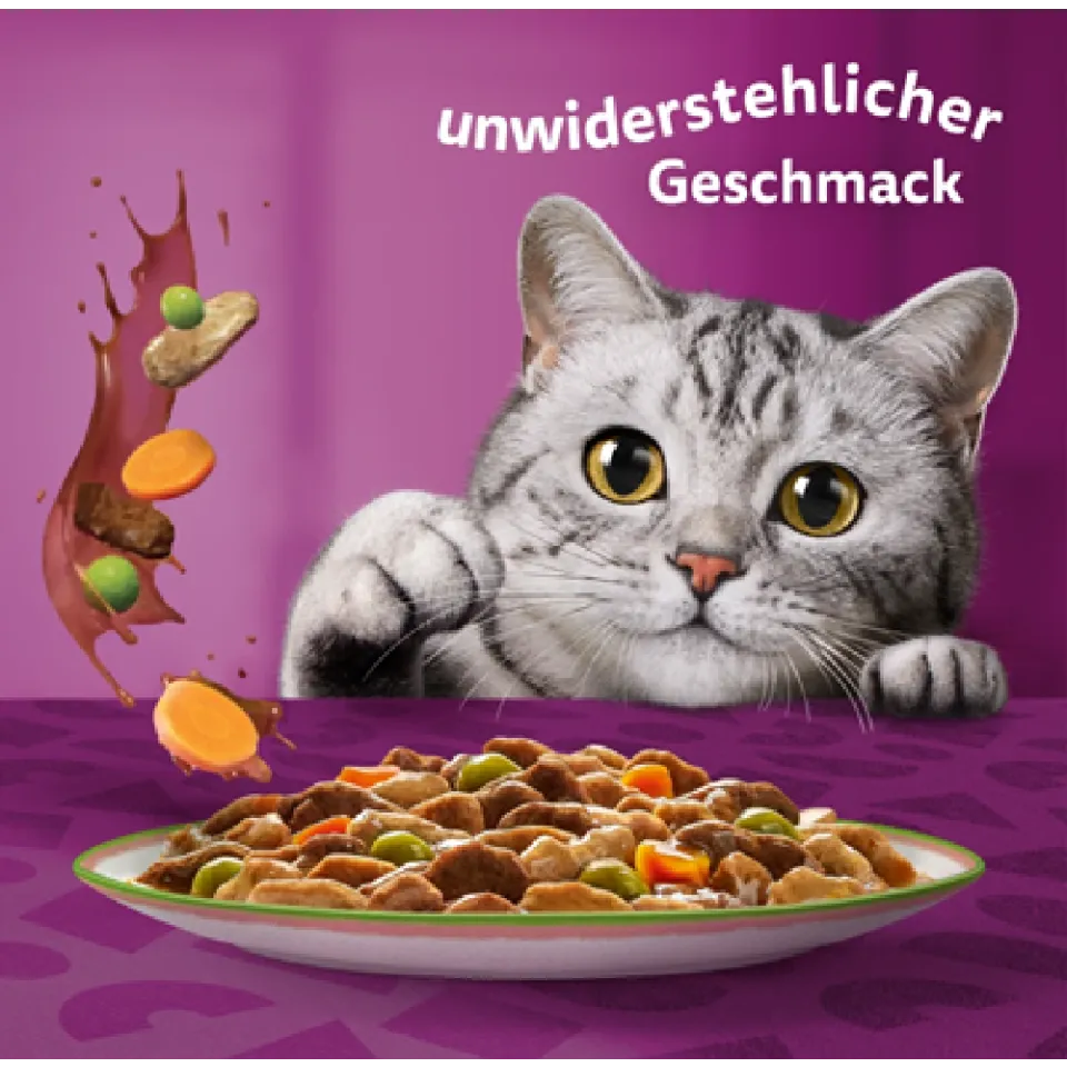 پوچ گربه ویسکاس منتخب انواع ماهی معطر لذیذ در سس سبزیحات پک اورجینال WHISKAS® 1+ Aromatic Seafood Delight Selection In Gravy