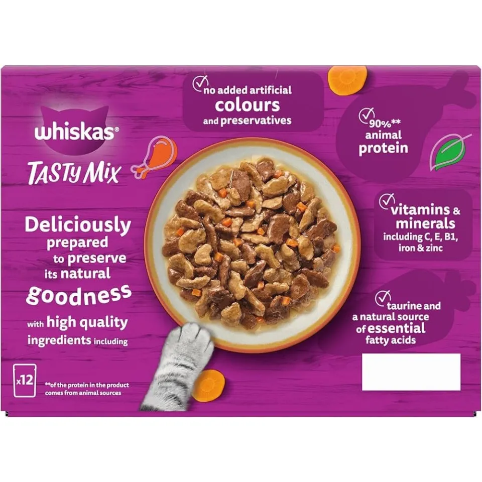 پوچ گربه ویسکاس گلچین طعم های بین المللی در سس پک اورجینال WHISKAS® 1+ Tasty Mix Country Collection In Gravy 