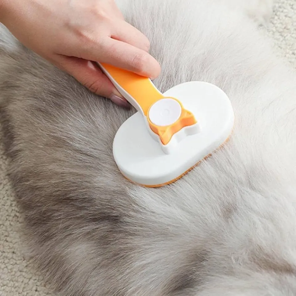 برس سگ و گربه با قابلیت تخلیه مو طرح گربه Rectangle Cathead Self Cleaning Grooming Brush for Pet
