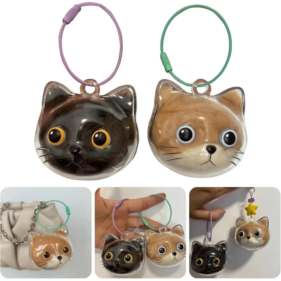 جاکلیدی با مخزن مو طرح صورت گربه Keychain With Cat Hair Container