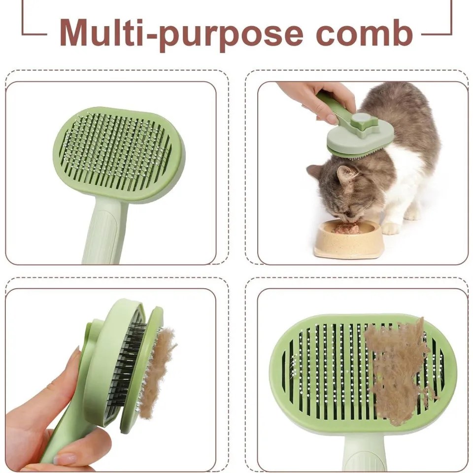 برس سگ و گربه با قابلیت تخلیه مو طرح گربه Rectangle Cathead Self Cleaning Grooming Brush for Pet