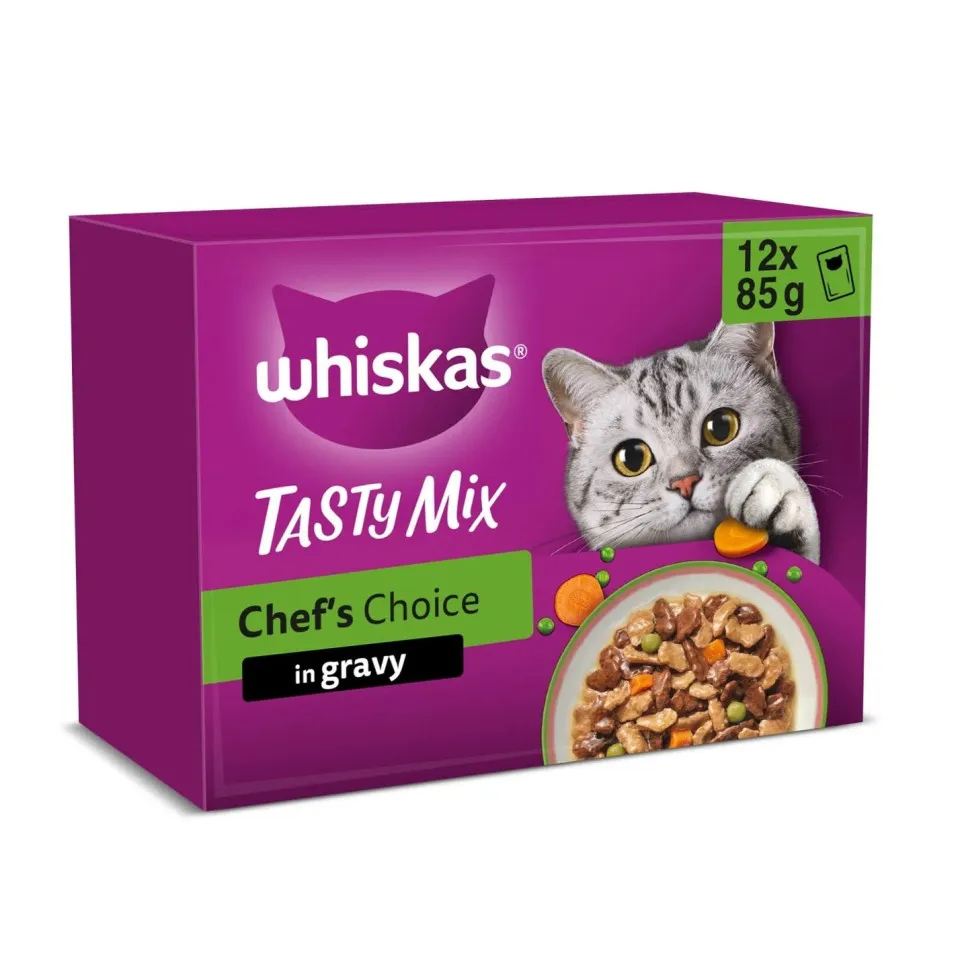 پوچ گربه ویسکاس پیشنهاد سرآشپز در سس گوشت Whiskas 1+ Tasty Mix Chefs Choice In Gravy،