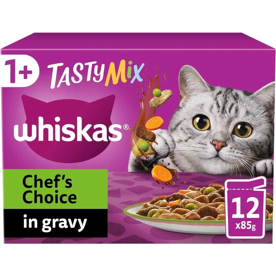 پوچ گربه ویسکاس پیشنهاد سرآشپز در سس گوشت Whiskas 1+ Tasty Mix Chefs Choice In Gravy،