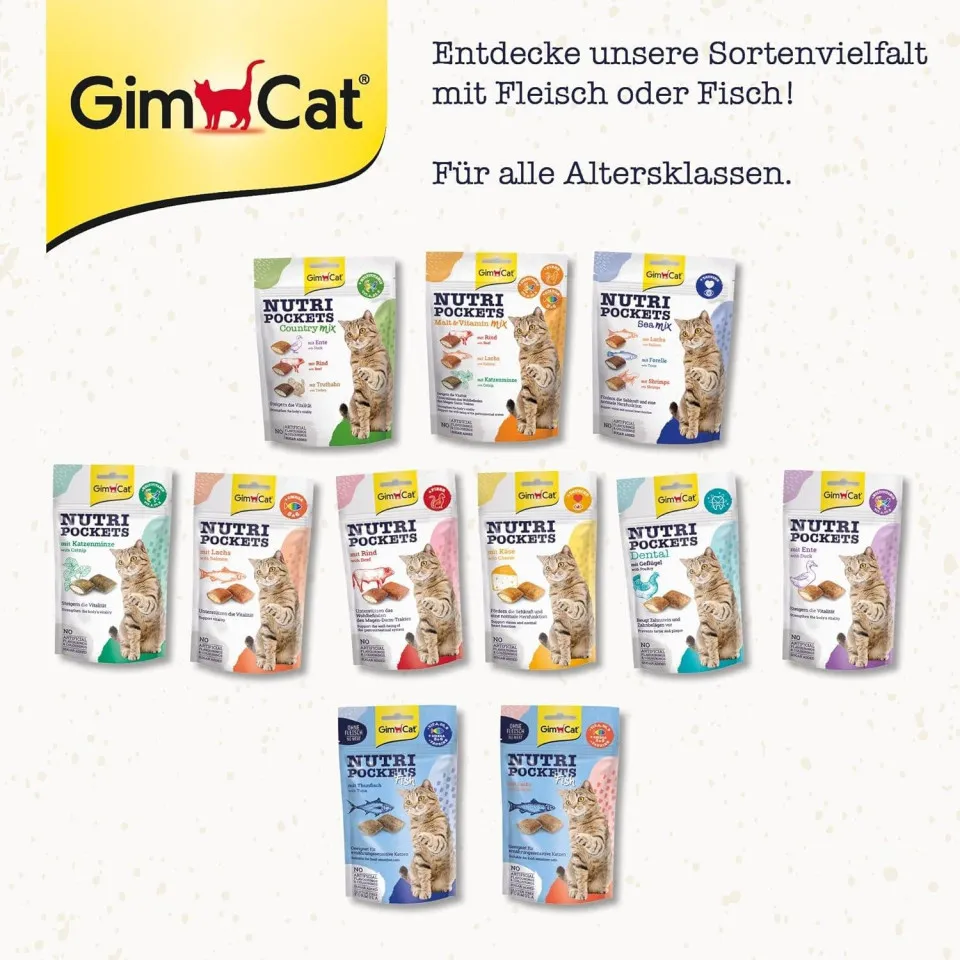 تشویقی گربه جیم کت میکس دریایی و تائورین  GimCat Nutri Pockets Sea+Taurine 