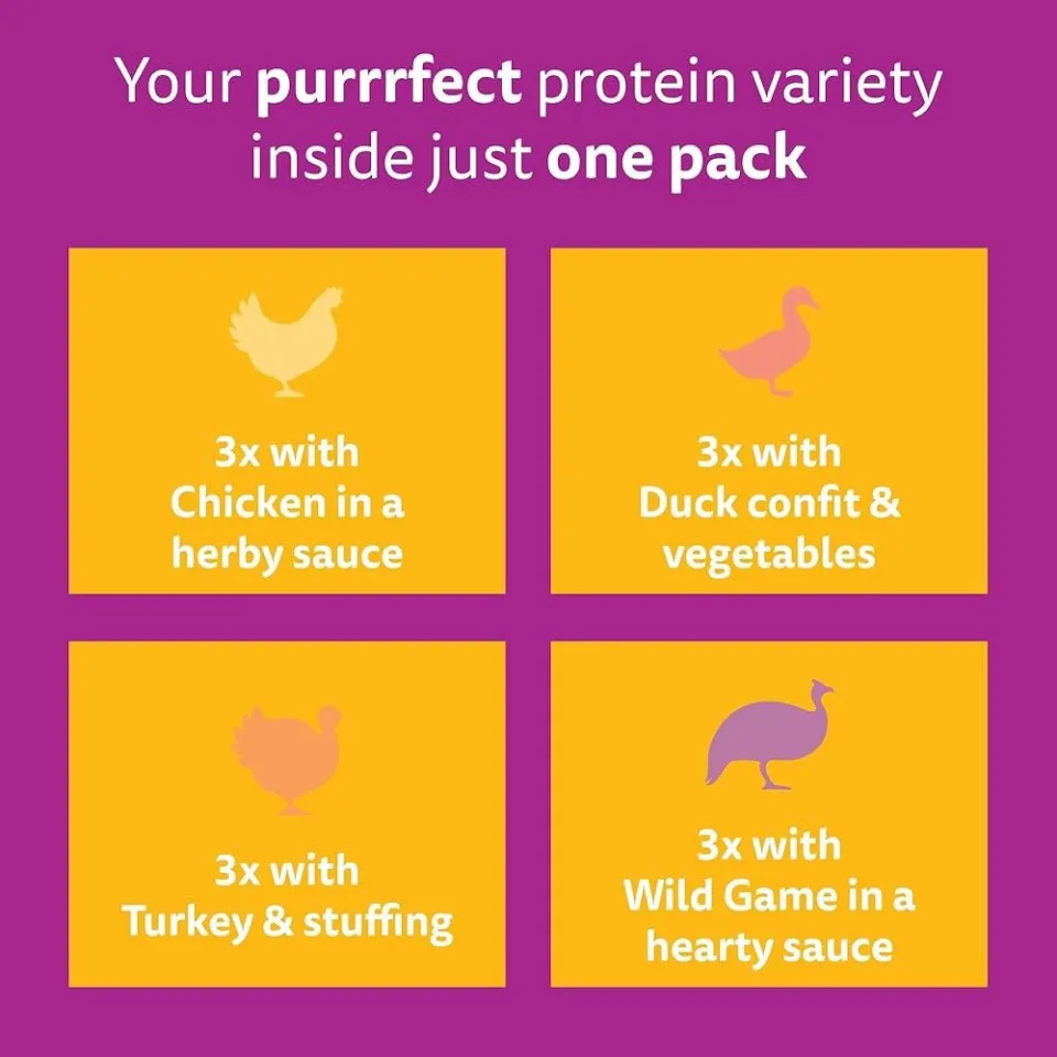 پوچ گربه ویسکاس منتخب انواع مرغ معطر بی نظیر در سس سبزیحات  WHISKAS® 1+ Aromatic Purrfect Poultry Selection