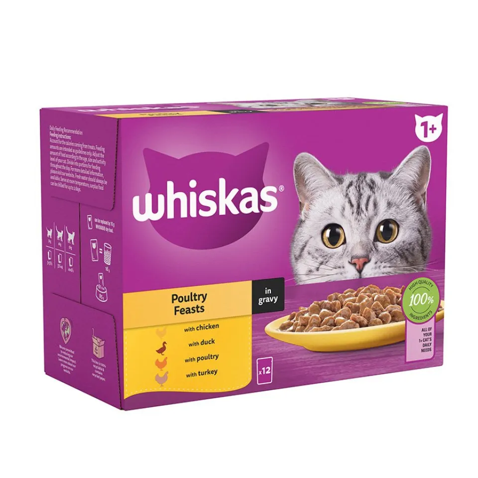 پک پوچ گربه ویسکاس گوشت پرندگان در سس گریوی (12 عددی) Whiskas Poultry Feasts in Gravy 
