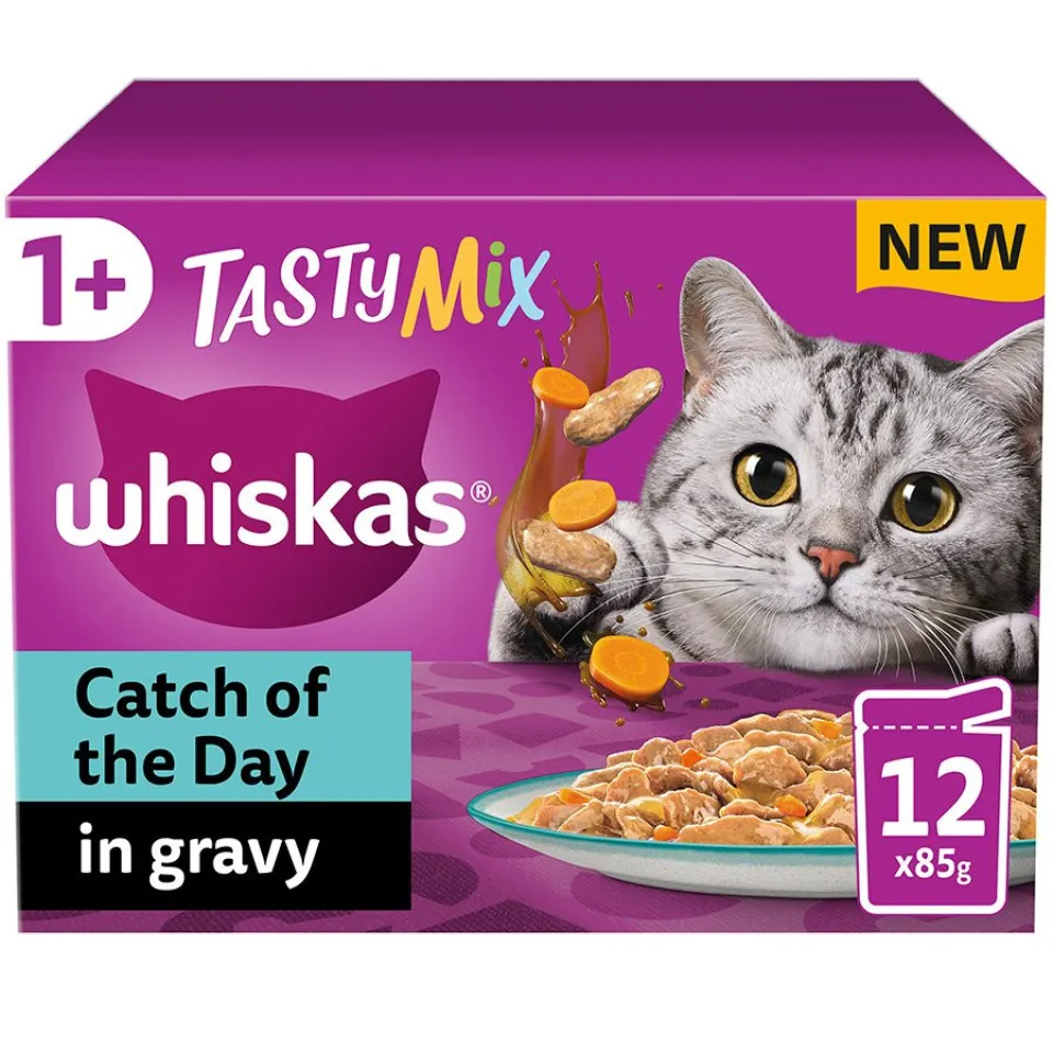 پوچ گربه ویسکاس انواع ماهی در سس گریوی Whiskas Catch Of The Day in Gravy