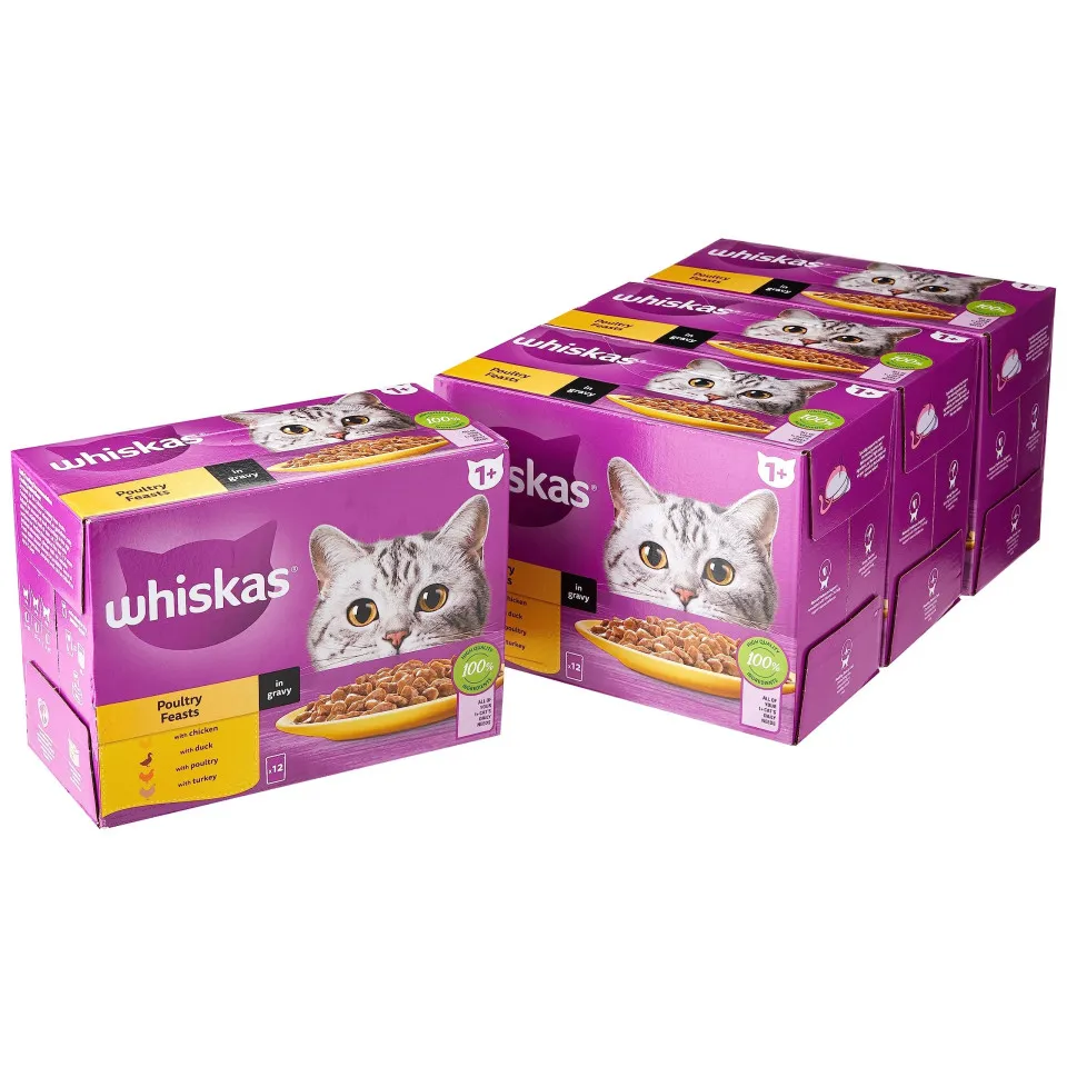 پک پوچ گربه ویسکاس گوشت پرندگان در سس گریوی (12 عددی) Whiskas Poultry Feasts in Gravy 