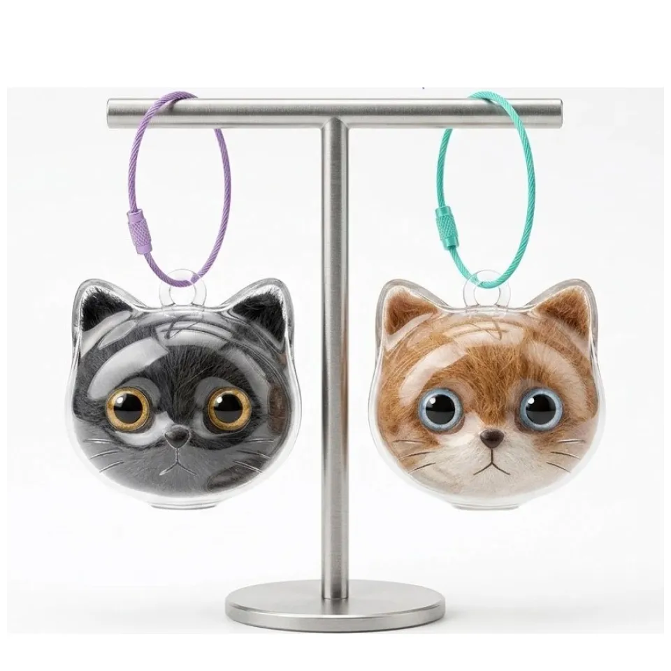 جاکلیدی با مخزن مو طرح صورت گربه Keychain With Cat Hair Container