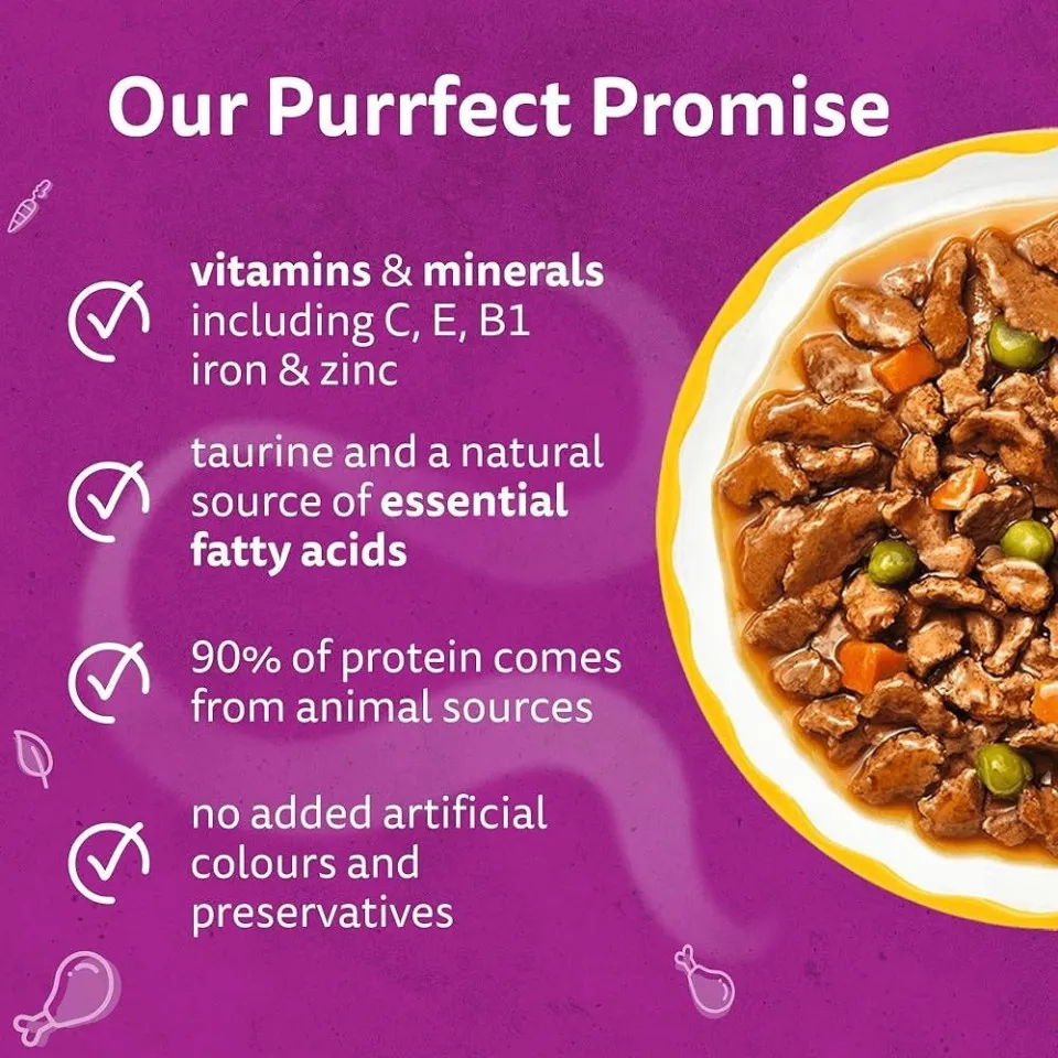 پوچ گربه ویسکاس منتخب انواع مرغ معطر بی نظیر در سس سبزیحات  WHISKAS® 1+ Aromatic Purrfect Poultry Selection