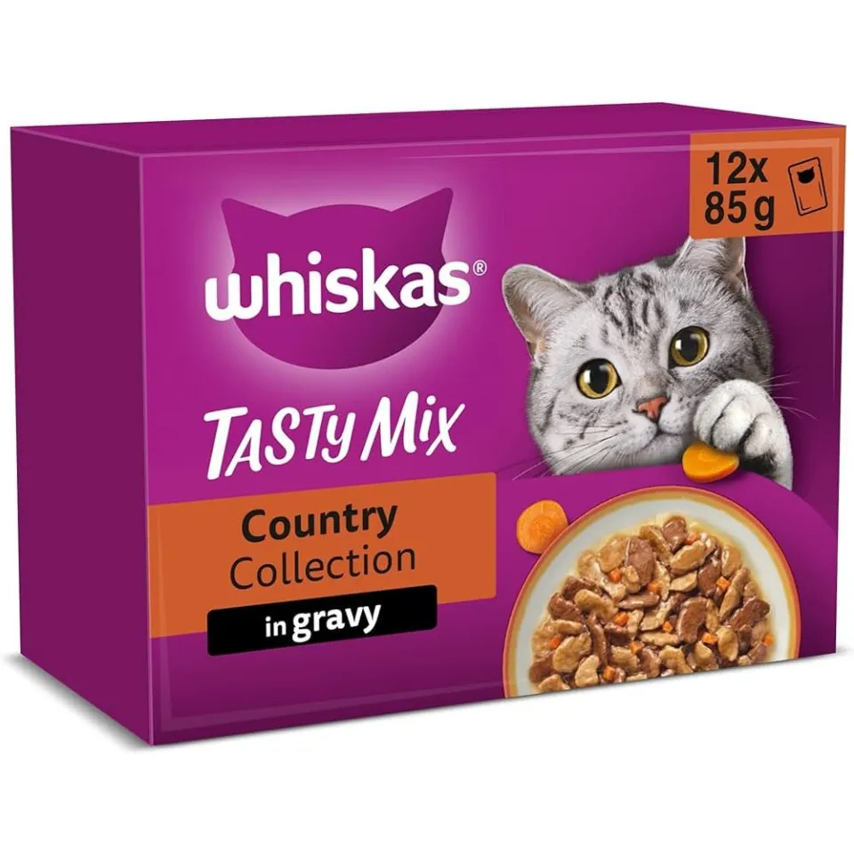پوچ گربه ویسکاس گلچین طعم های بین المللی در سس پک اورجینال WHISKAS® 1+ Tasty Mix Country Collection In Gravy 