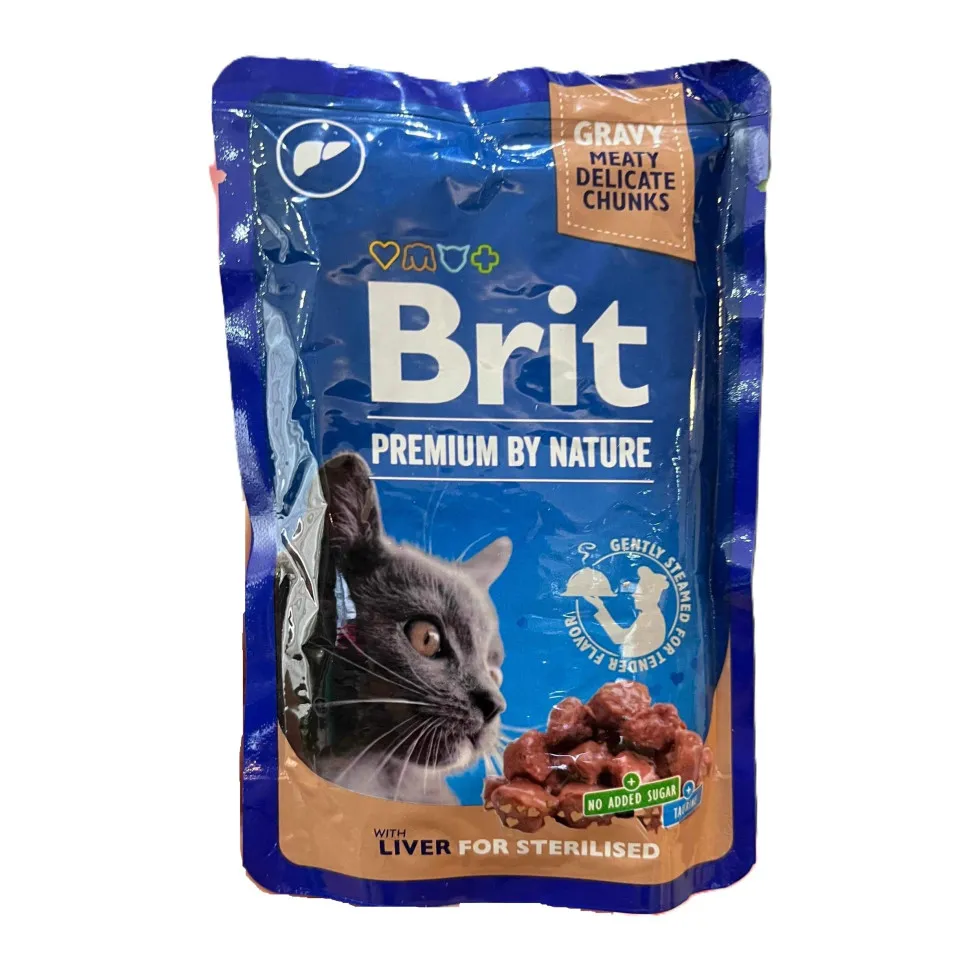 پوچ گربه عقیم برایت حاوی جگر| Brit Premium Cat Pouch with Liver slices for Sterilised