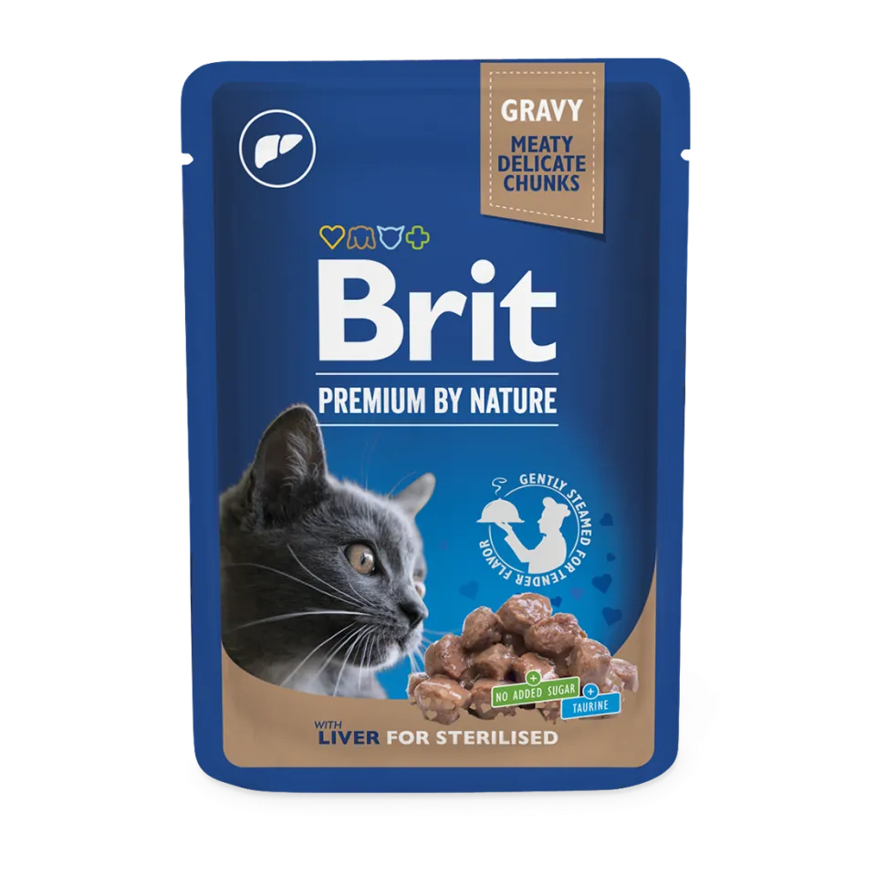 پوچ گربه عقیم برایت حاوی جگر| Brit Premium Cat Pouch with Liver slices for Sterilised