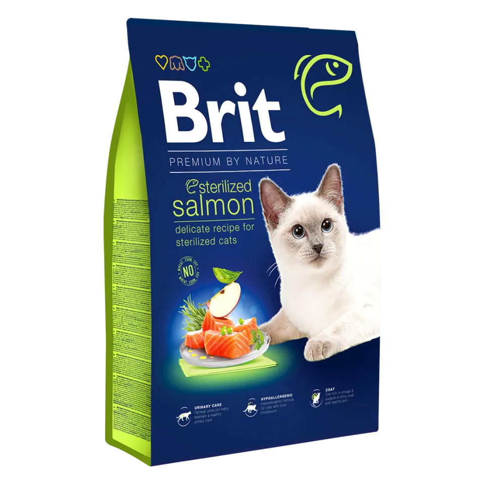 غذای گربه بالغ عقیم شده بریت سالمون |Brit Premium Cat Sterilized Adult Salmon 1.5kg