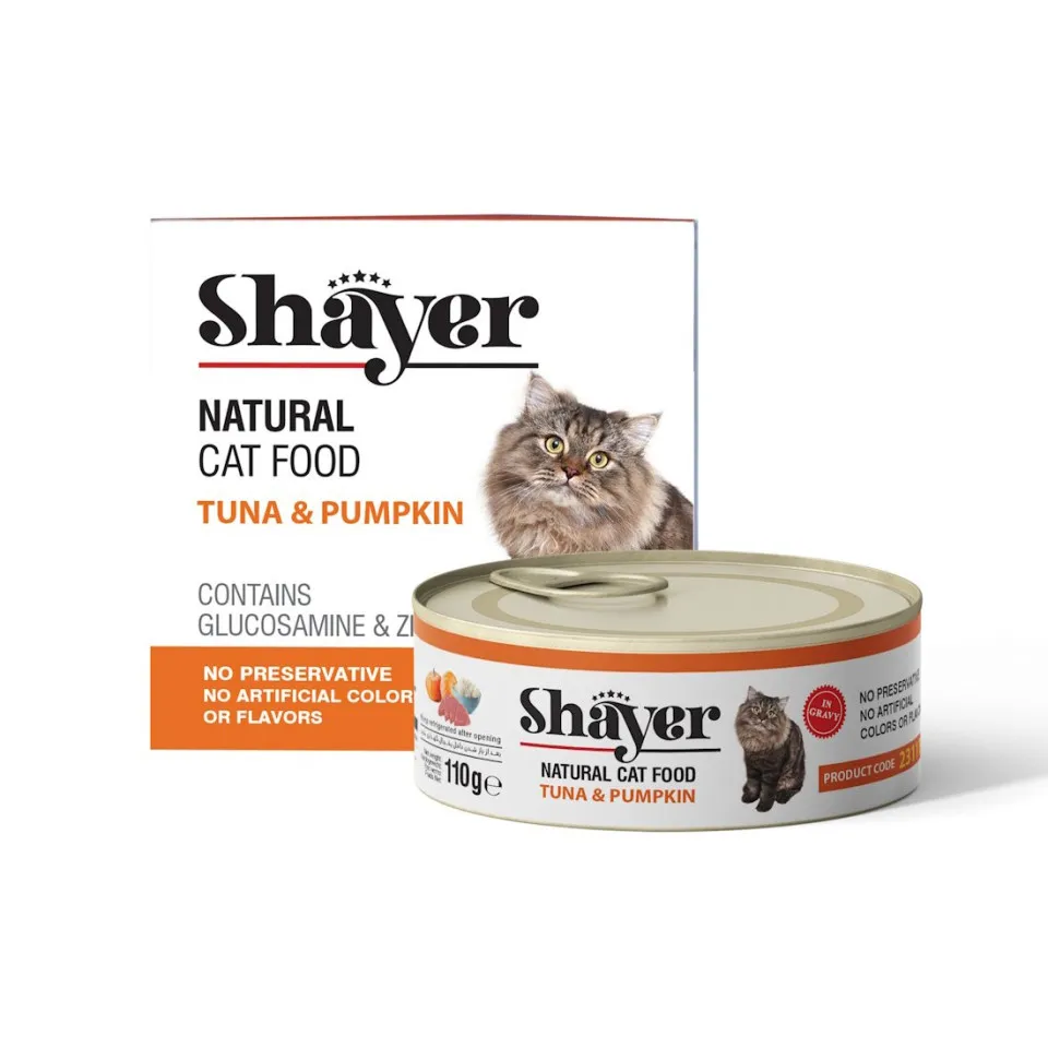 کنسرو نچرال گربه شایر ماهی تن و کدو حلوایی : Shayer Tuna and Pumpkin