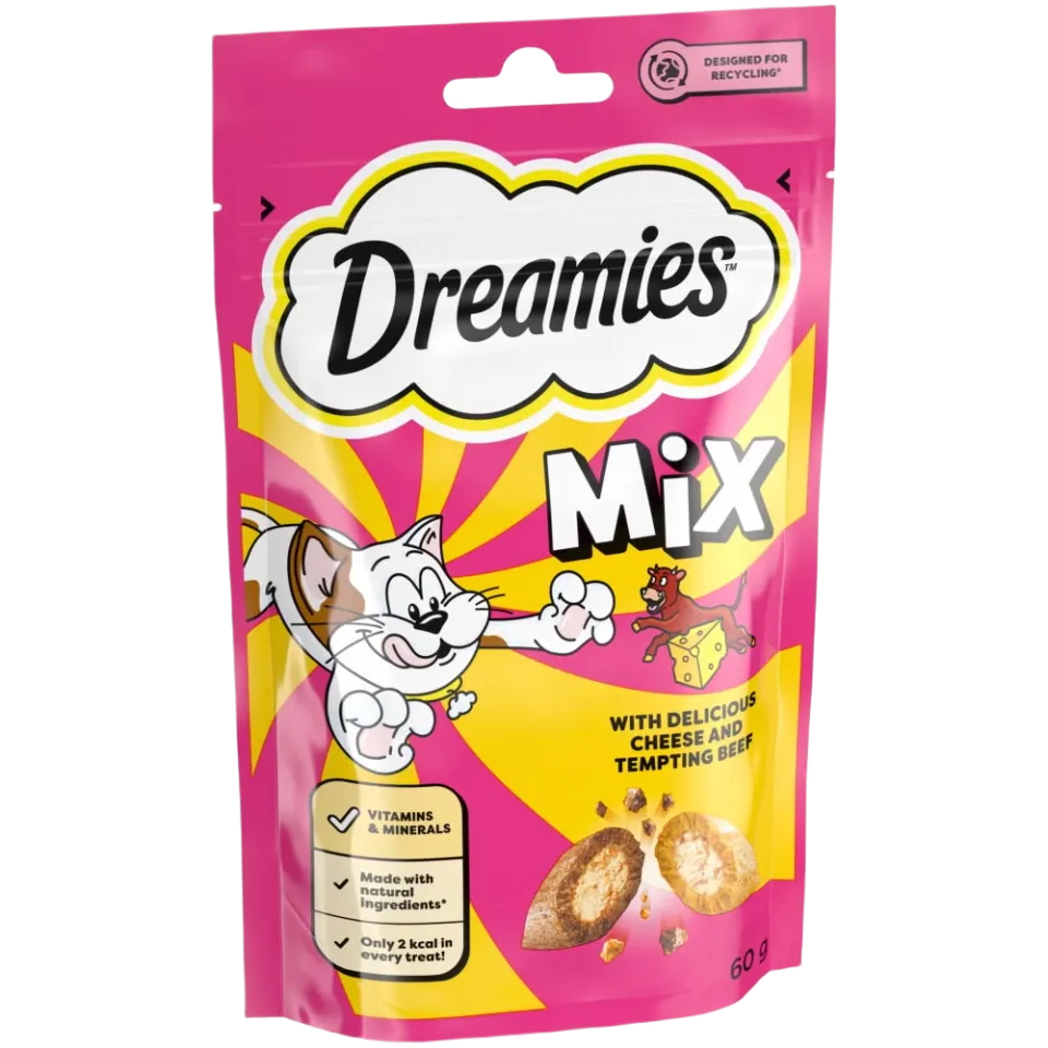 تشویقی گربه دریمیز حاوی گوشت و پنیر | Dreamies Cat Treat with Beef & Cheese 60g