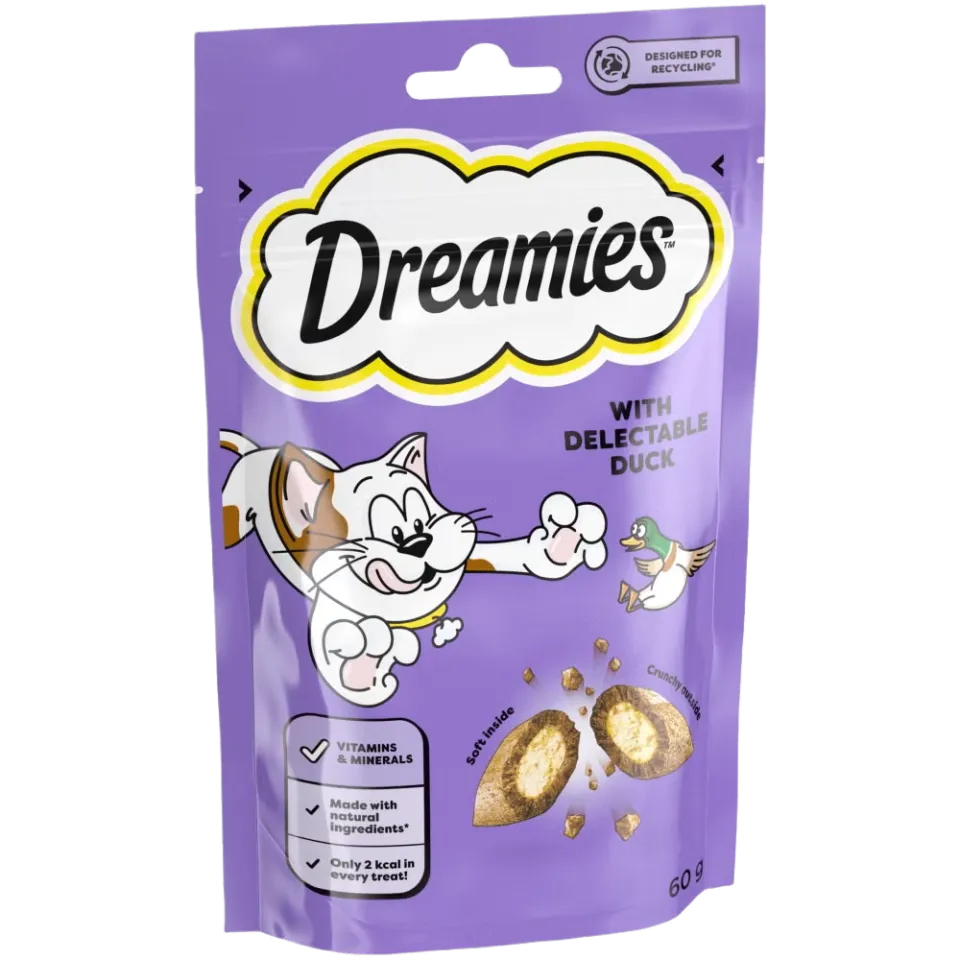 تشویقی گربه دریمیز حاوی گوشت اردک | Dreamies Cat Treat with Duck 60g