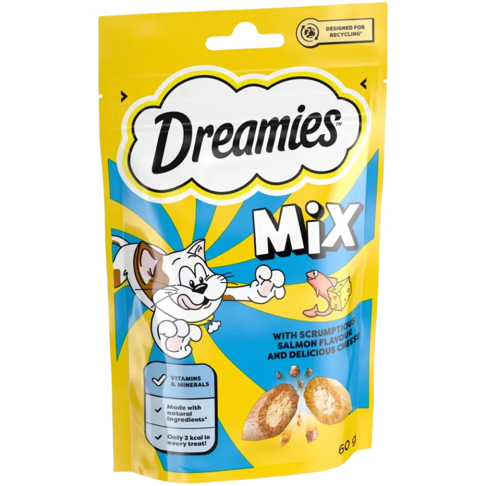 تشویقی گربه دریمیز حاوی ماهی و پنیر | Dreamies Cat Treat with Salmon & Cheese 60g