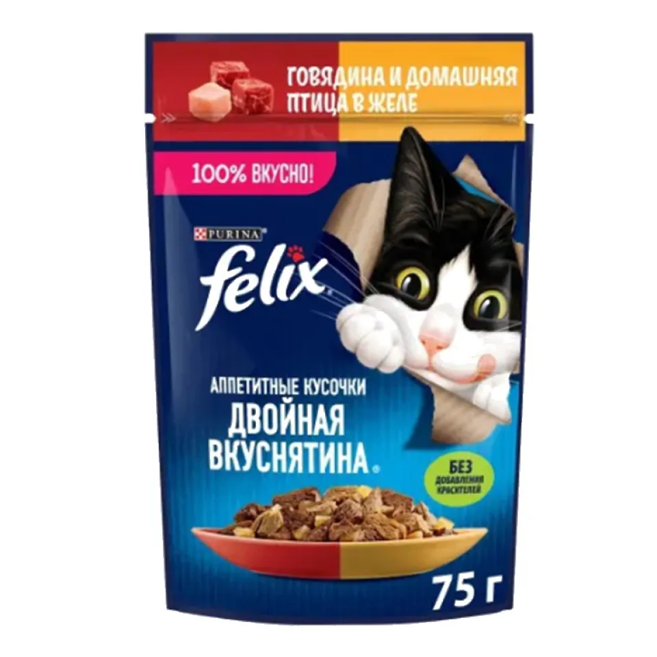 پوچ گربه فلیکس گوشت و مرغ :: Felix Beef & Chicken