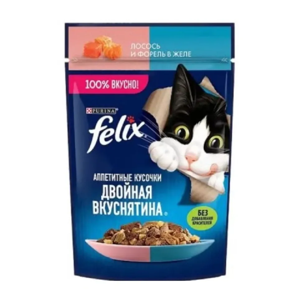 پوچ گربه فلیکس سالمون و ماهی قزل آلا Purina Felix Ghiottonerie With Salmon and Trout