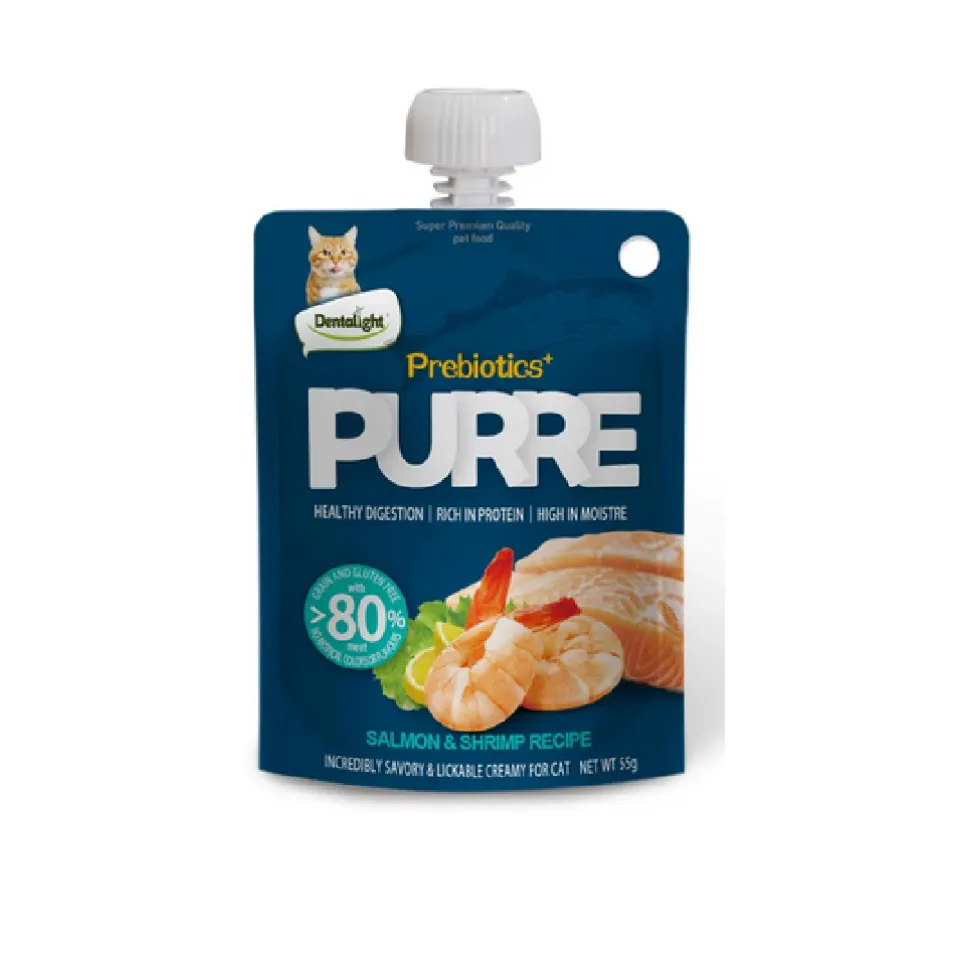 پودینگ گربه دنتالایت سالمون و میگو Dentalight Purre Prebiotics Creamy Cat Treats – Salmon & Shrimp Flavour-55g
