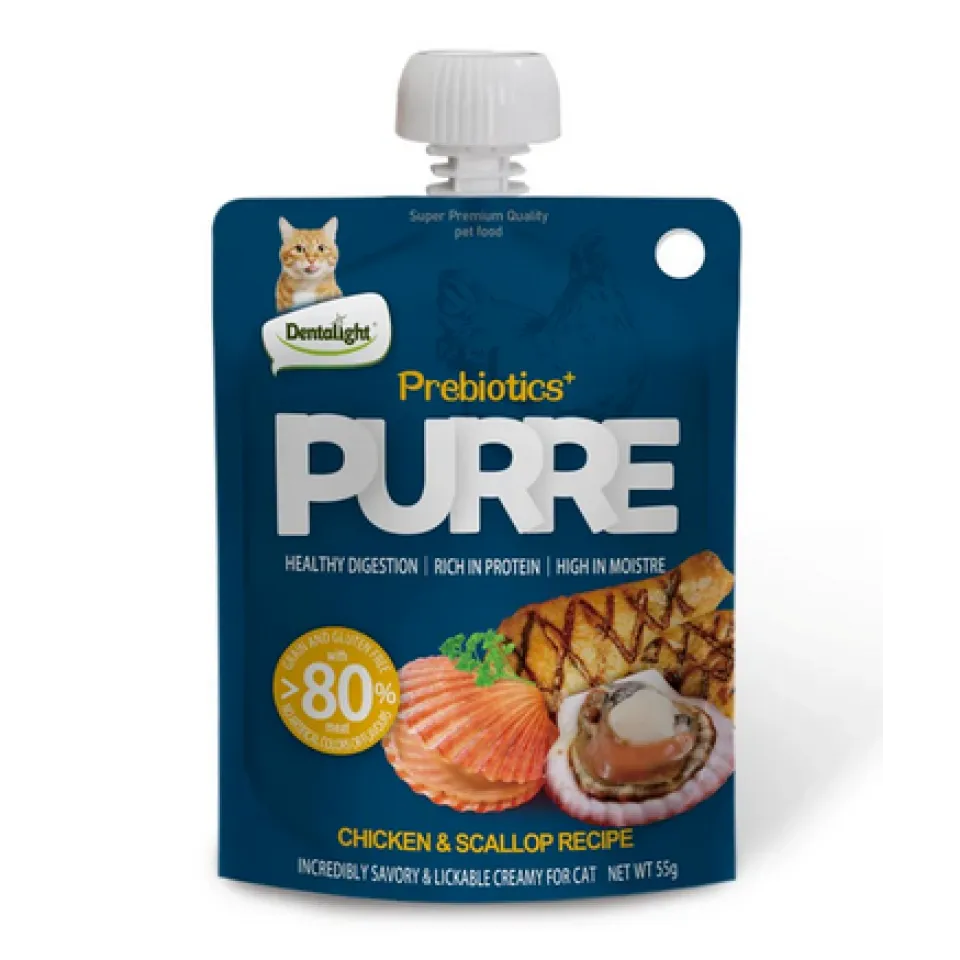 پودینگ گربه دنتالایت مرغ و صدف Dentalight Purre Prebiotics Creamy Cat Treats – Chicken & Scallop Flavour-55g