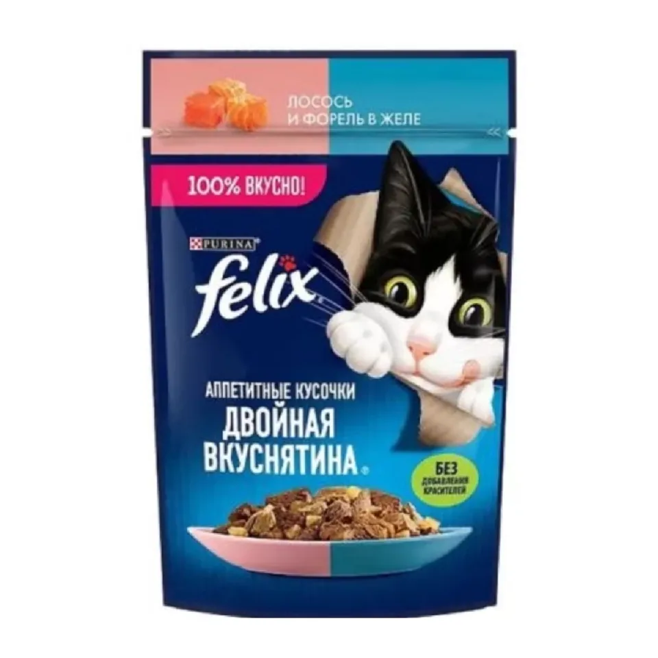پوچ گربه فلیکس سالمون و ماهی قزل آلا Purina Felix Ghiottonerie With Salmon and Trout