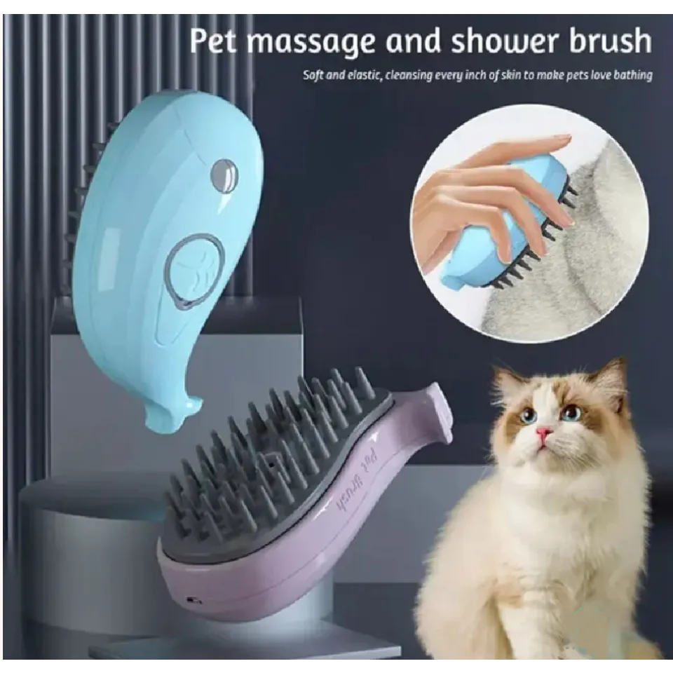 برس و ماساژور بخار گربه و سگ شارژی طرح نهنگ Electric Vapor Spray Massage Brush-Whale