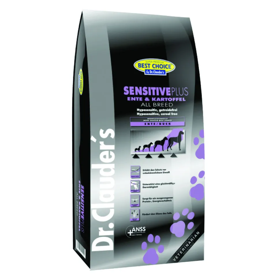 غذای خشک سگ دکتر کلادرز مخصوص سگ بالغ بد اشتها یا حساس حاوی گوشت اردک :: Dr. Clauder's Best Choice Sensitive Plus