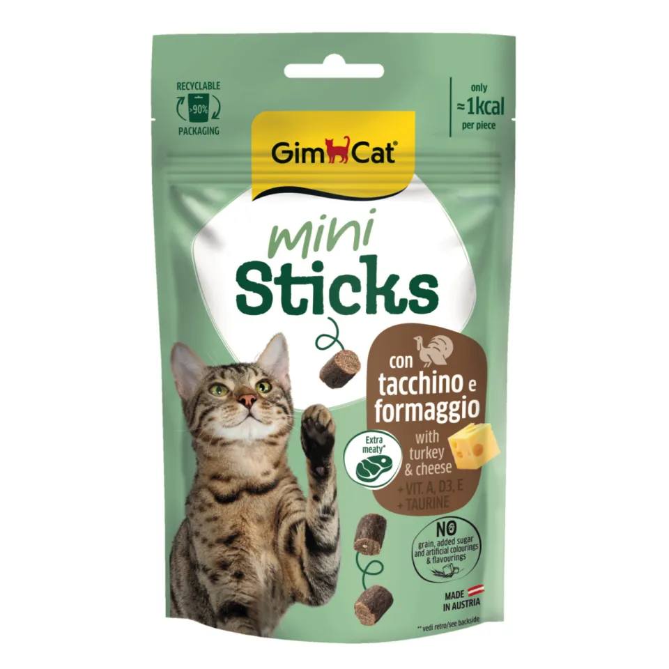 تشویقی گربه جیم کت مینی استیک بوقلمون و پنیر Gim Cat Mini Sticks with Turkey and Cheese