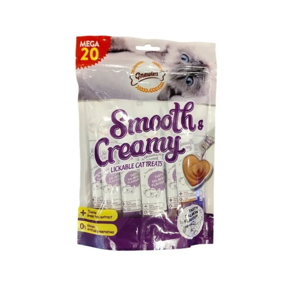 بستنی گربه گنالرز ماهی سالمون و تورین Gnawlers Smooth & Creamy Lickable Cat Treat Salmon & Taurine Flavour Mega Pack 