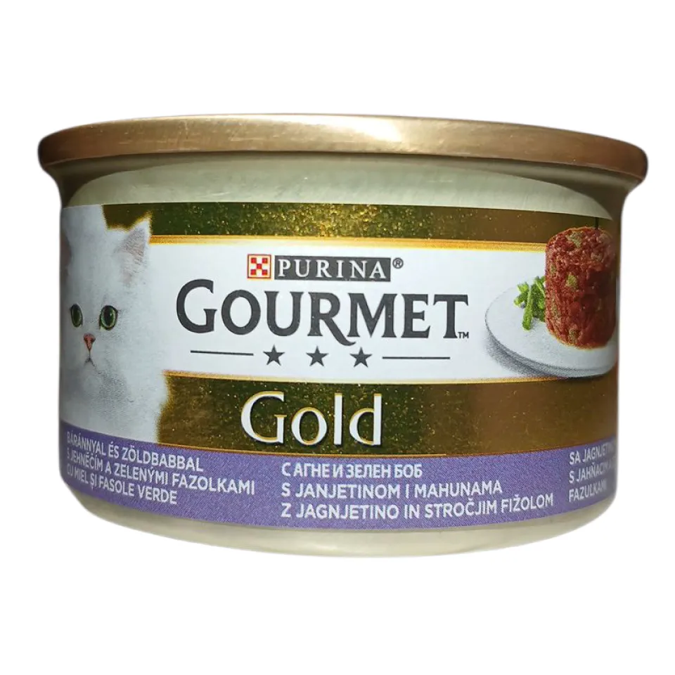 کنسرو گربه گورمه گلد بره و نخودفرنگی Purina Gourmet gold Lamb & Green Beans 85g