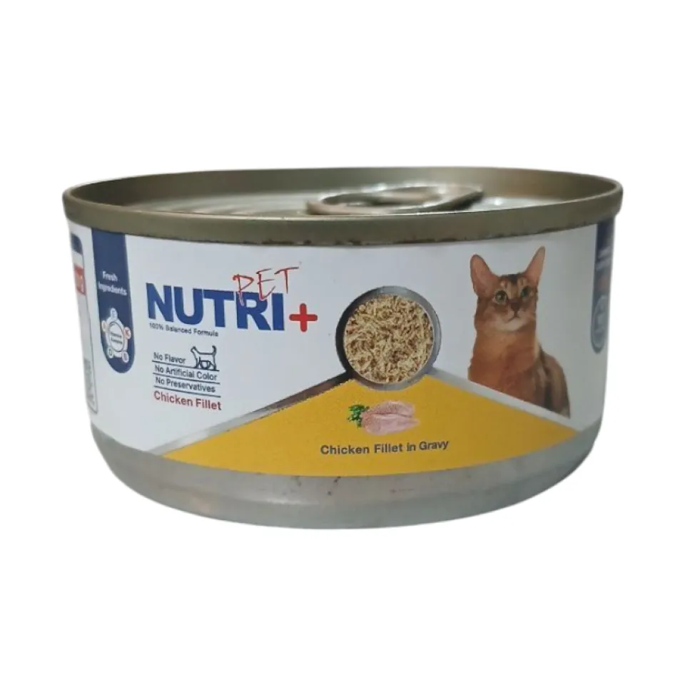 کنسرو گربه مرغ در سس گریوی نوتری پلاس Nutri+ Cat Pate Chicken in Gravy 120g