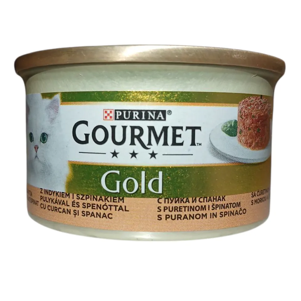 کنسرو گربه گورمه گلد بوقلمون و اسفناج Gourmet Gold Turkey & Spinach 85g