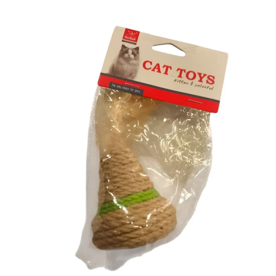 اسباب بازی گربه توپ مخروطی کنفی پردار Feathered hemp cone ball cat toy