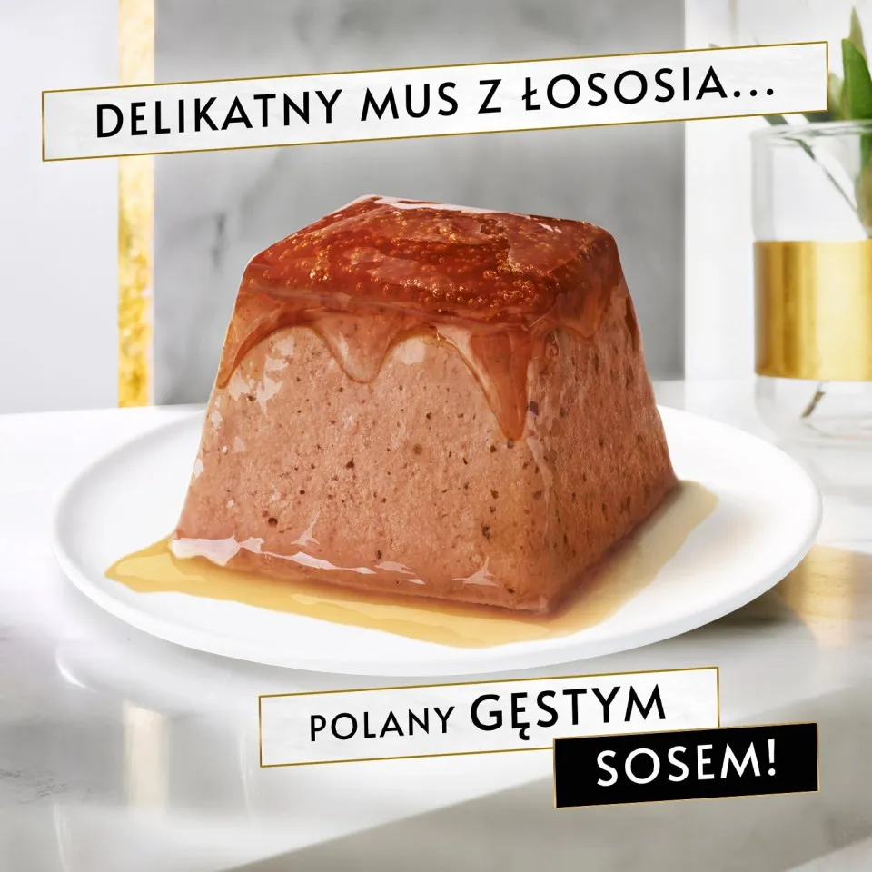 دسر موس ماهی سالمون در سس Purina Gourmet Salmon Mousse With Sauce