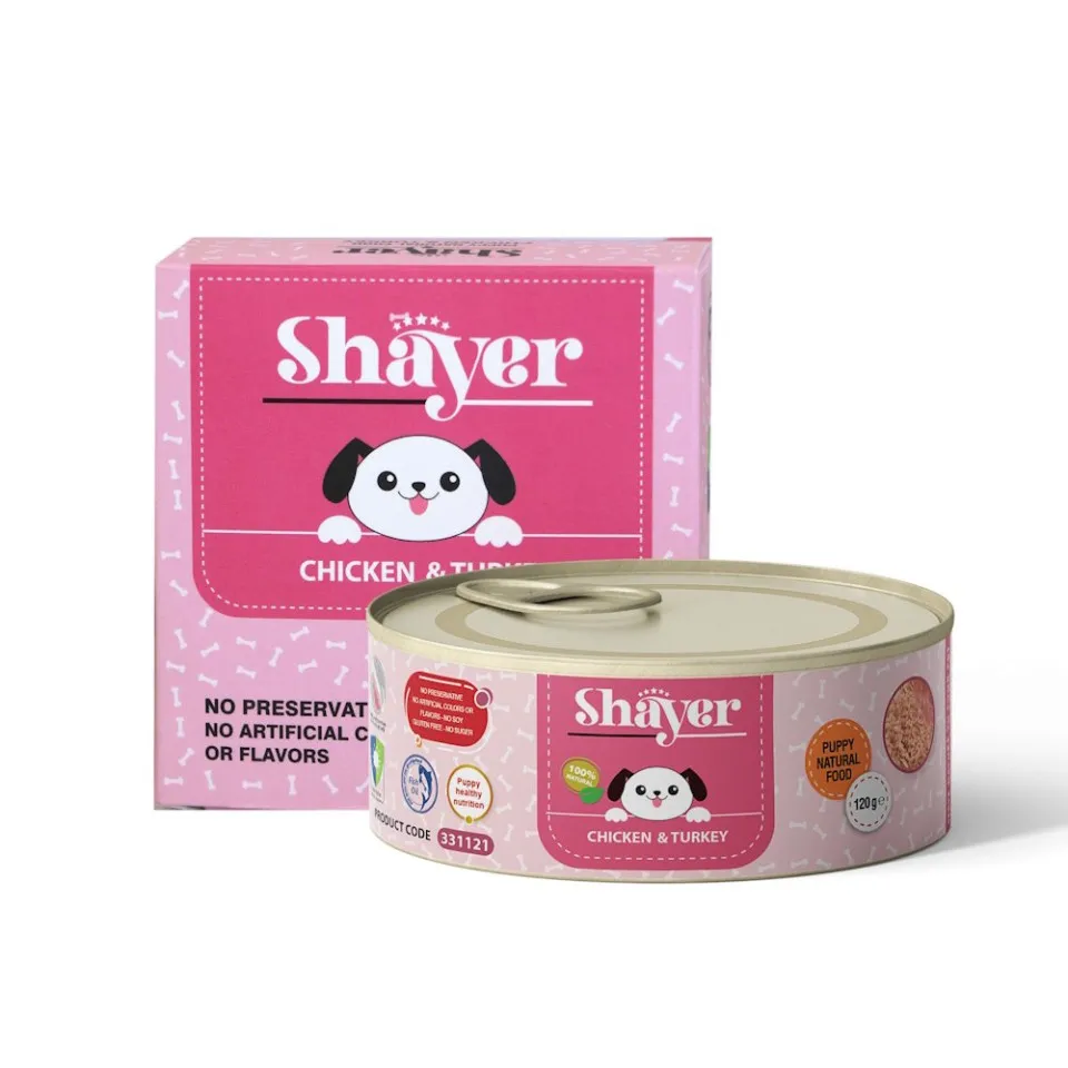 کنسرو توله سگ شایر نچرال مرغ و بوقلمون : Shayer puppy Chicken & Turkey