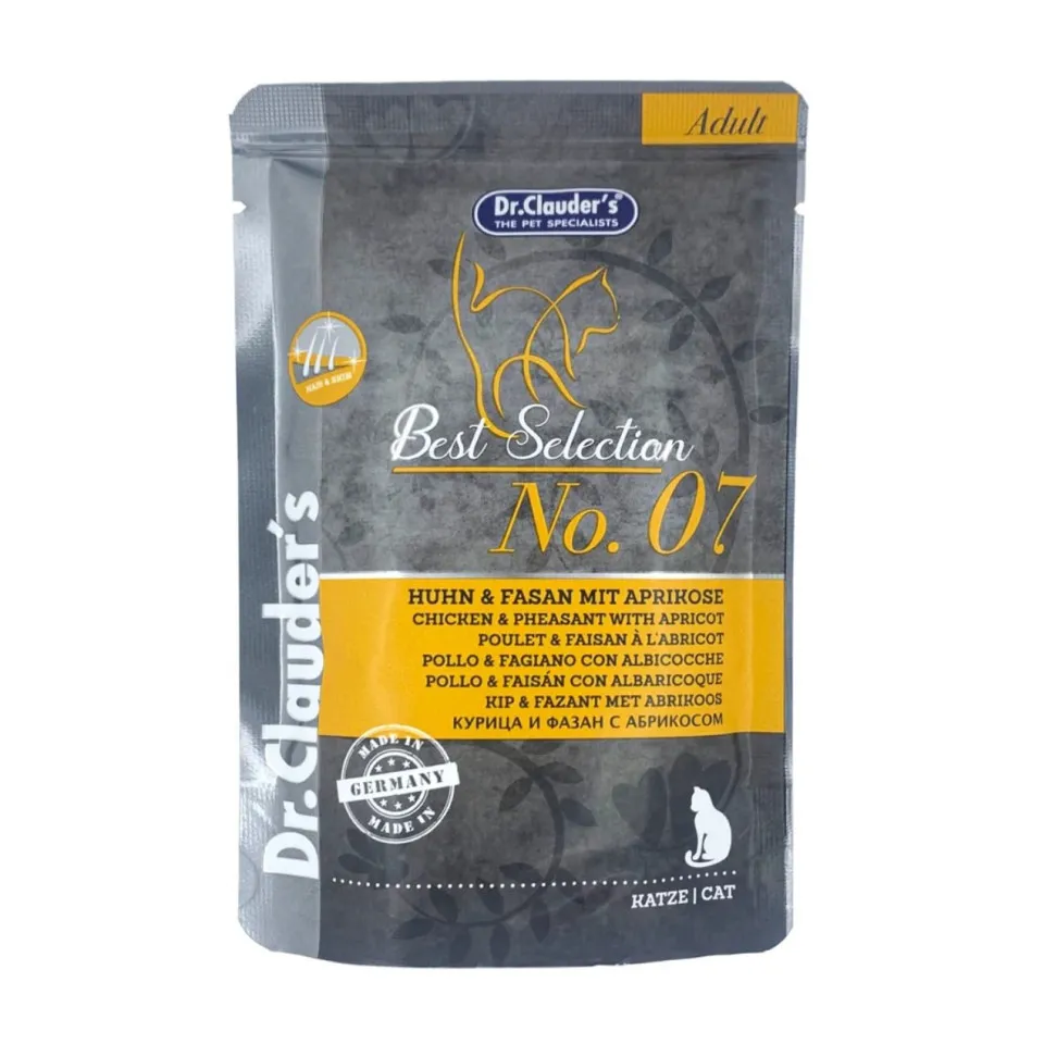پوچ گربه دکتر کلادرز مرغ و قرقاول همراه با زردآلو Dr. Clauder's Best selection Adult Chicken & Pheasant With Apricot NO.7