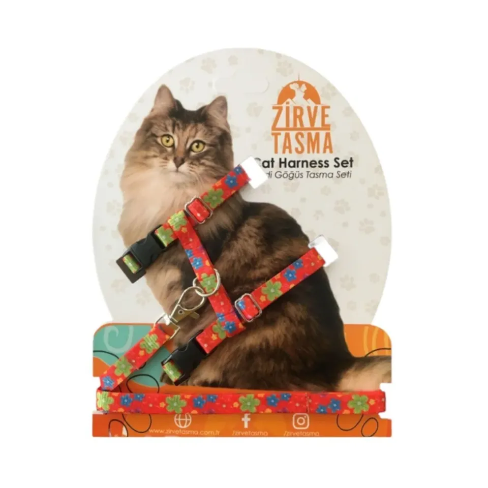 قلاده تنی گربه با بند طرح دار - نارنجی