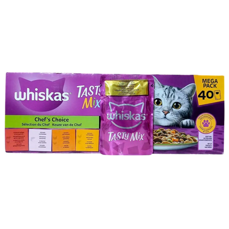 پوچ گربه ویسکاس مرغ و ماهی کاد Whiskas Tasty Mix Chicken & Cod