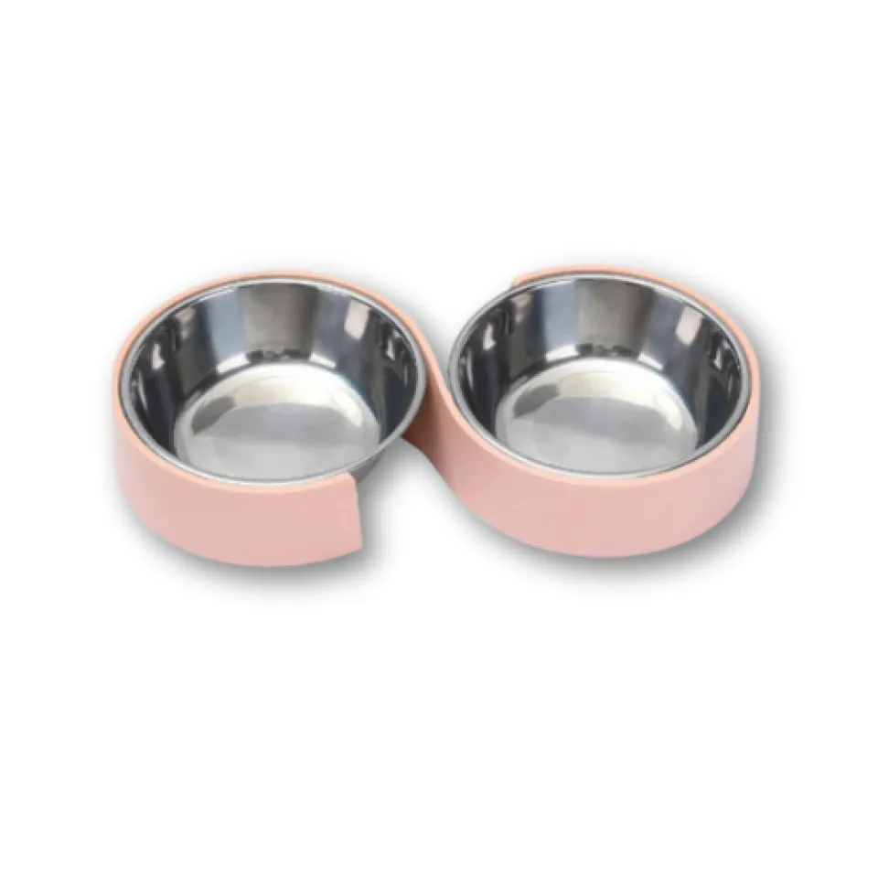 ظرف استیل دوقلو طرح S Saas Dual Feeding bowl