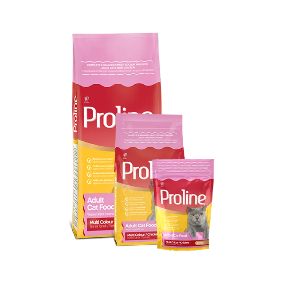 غذا خشک گربه بالغ پرولاین مولتی کالر مرغ ProlineAdult Cat Food Multi Colour Chicken15kg 