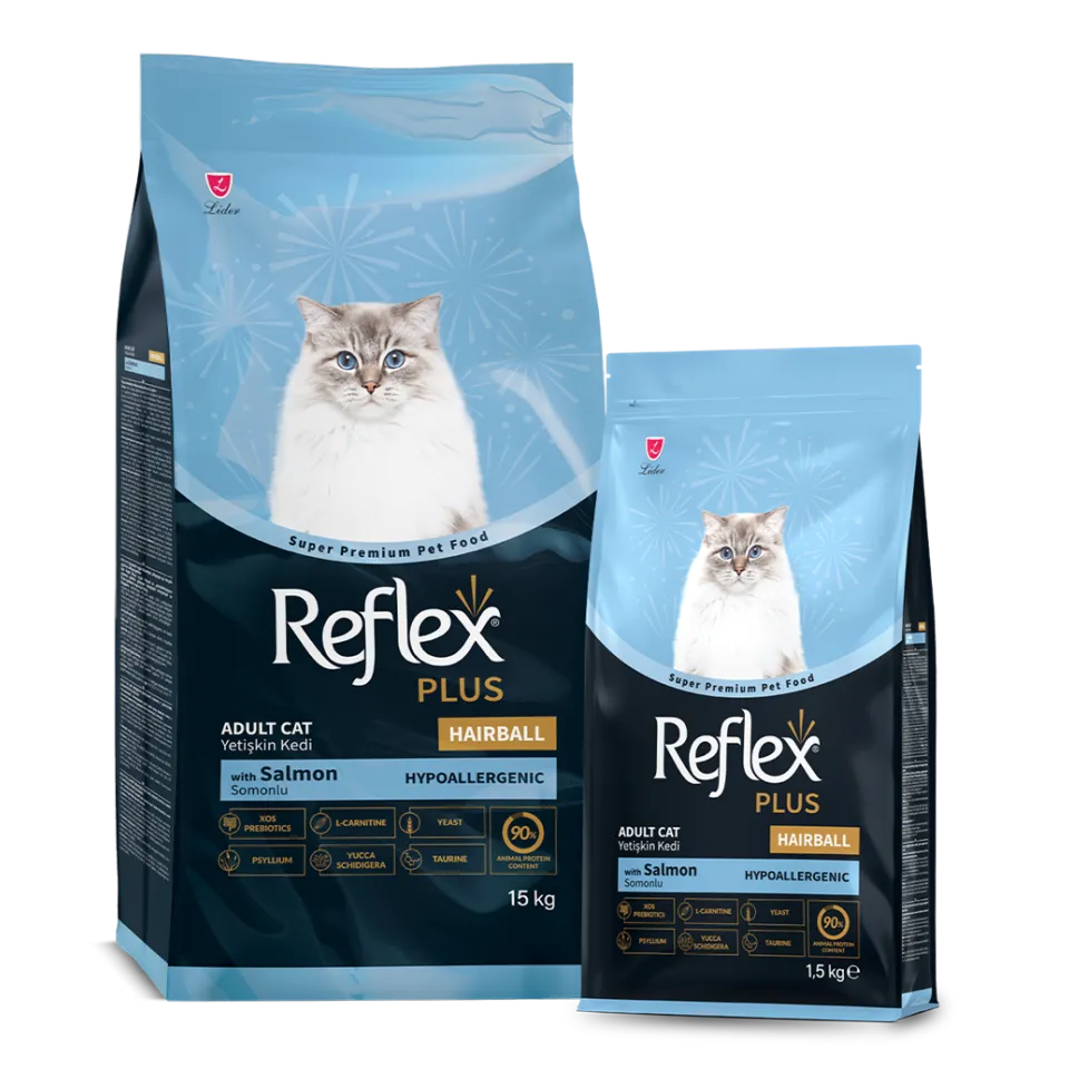 غذای گربه رفلکس پلاس هربال هایپوآلرژنیک 1/5 کیلویی | Reflex Plus Adult Cat Food Hairball Hypoallergenic Salmon 