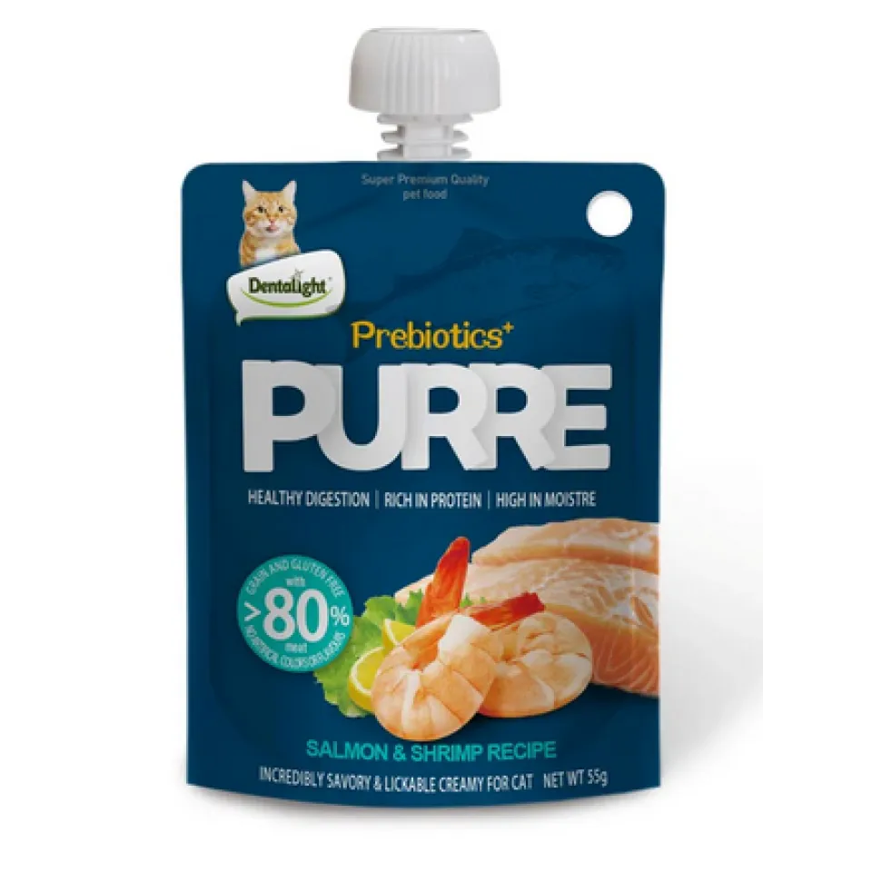 پودینگ گربه دنتالایت سالمون و میگو Dentalight Purre Prebiotics Creamy Cat Treats – Salmon & Shrimp Flavour-55g