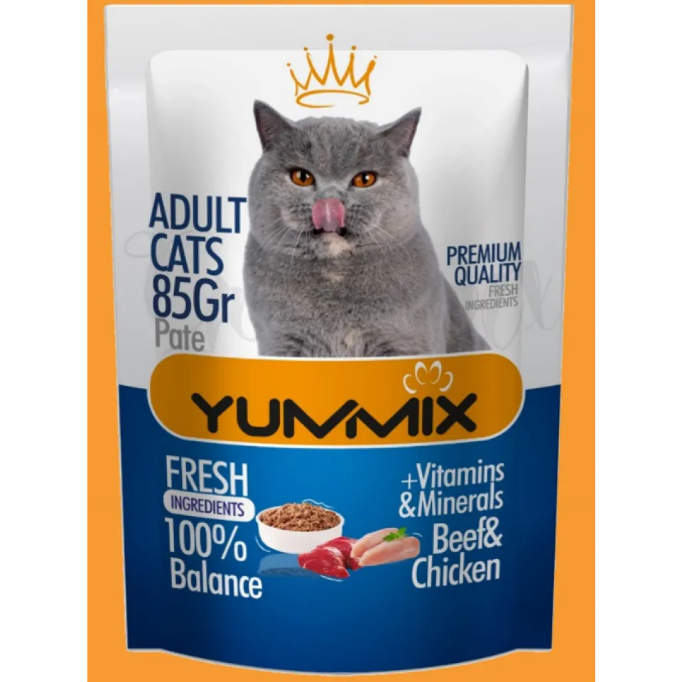 پوچ گربه بالغ یامیکس مرغ و گوشت Yummix Adult Pouch Chicken & Beef