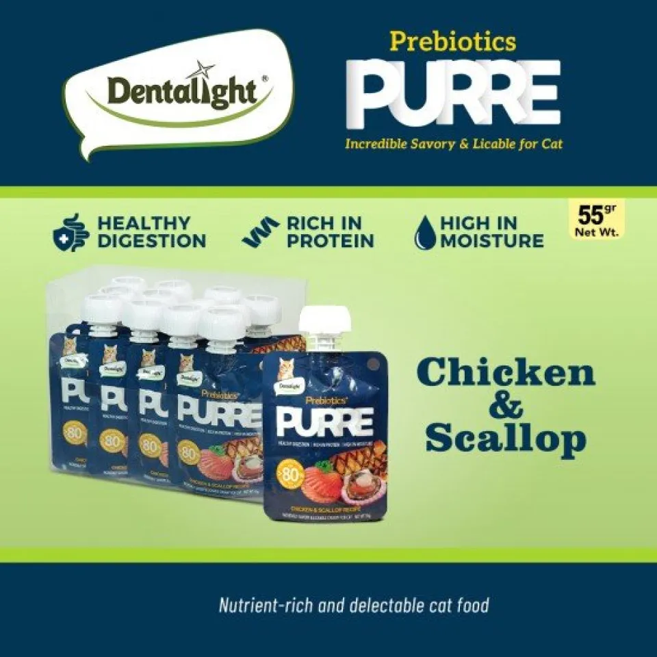 پودینگ گربه دنتالایت مرغ و صدف Dentalight Purre Prebiotics Creamy Cat Treats – Chicken & Scallop Flavour-55g