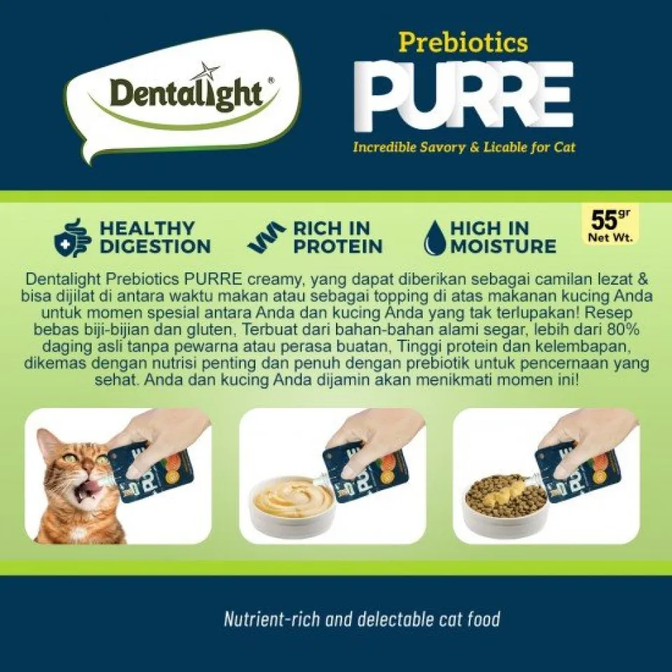 پودینگ گربه دنتالایت سالمون و میگو Dentalight Purre Prebiotics Creamy Cat Treats – Salmon & Shrimp Flavour-55g