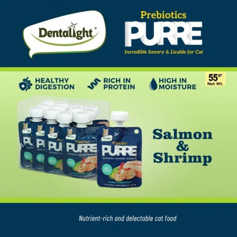 پودینگ گربه دنتالایت سالمون و میگو Dentalight Purre Prebiotics Creamy Cat Treats – Salmon & Shrimp Flavour-55g
