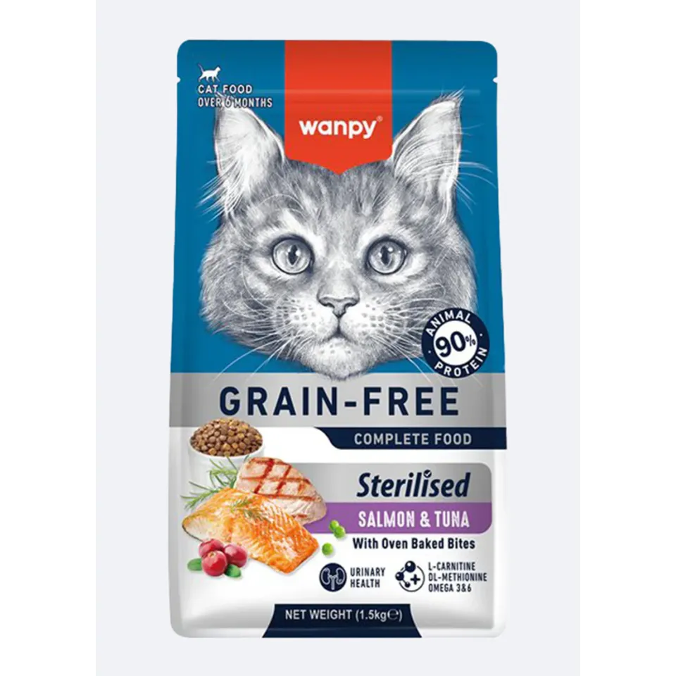 غذای خشک گربه عقیم شده ونپی ماهی سالمون و تن Wanpy Adult sterilized Cat Food - Salmon & Tuna 1.5kg