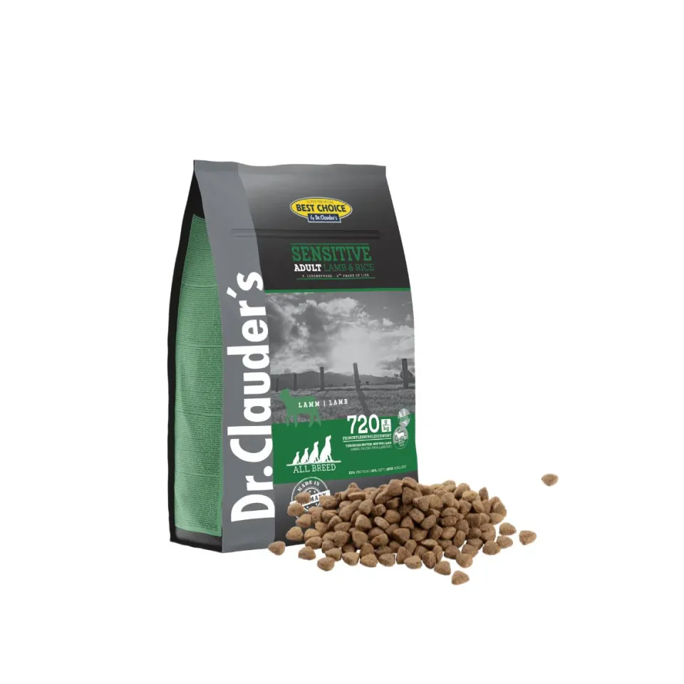 غذا خشک سگ بالغ دکتر کلادرز بالای 18 ماه با گوارش حساس طعم بره و برنج  Dr. Clauder's Best Choice Adult Lamm & Reis 12.5Kg 